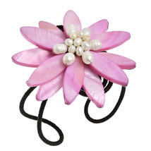 Stylish  Pink Shell Flower with Pearl Center Stone Cuff - £8.88 GBP