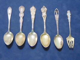 Five Antique .925 Sterling Silver Souvenir Teaspoons And A Fork, 135g E656 - £134.22 GBP