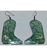 Sea Foam Green Teal Enamel Western Cowboy Cowgirl Boots Earrings 2&quot; Silv... - £10.21 GBP