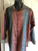VINTAGE Men&#39;s 100%  Silk Shirt  Sri Lanka Mod Light weight Stripe - $42.57