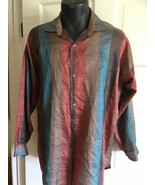 VINTAGE Men&#39;s 100%  Silk Shirt  Sri Lanka Mod Light weight Stripe - $58.40 CAD