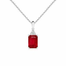 ANGARA Emerald-Cut Ruby Pendant with Diamond Trio in 14K Solid Gold | 18&quot; Chain - £1,941.25 GBP