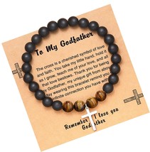 UNGENT THEM Godfather Natural Stone Cross Charm Bracelet, - $40.52