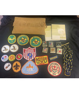 Vintage Lot Of Boy Scout Patches Belt Loops Cord With Storage Bag - £14.70 GBP
