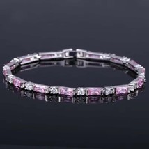 Lab Created Pink Sapphire &amp; Diamond 14K White Gold Plated Tennis Bracelets 7.5&quot; - $234.22