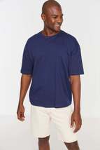 Navy Blue Men&#39;s Basic 100% Cotton Crew Neck Oversize Short Sleeved T-Shirt - £15.72 GBP