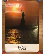 Original Pan Am Airways New York City Statue of Liberty Travel Poster 1980s - $2,793.04 MXN