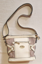 BOC Born Concept Handbag Purse White Faux Leather Woven Straw Zippered P... - $12.99