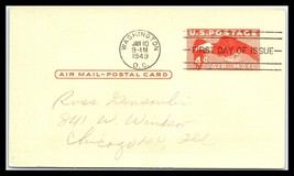 1949 US FDC Postal Card - SC# UXC1, 4c Air Mail, Washington DC to Chicago V3 - £2.36 GBP