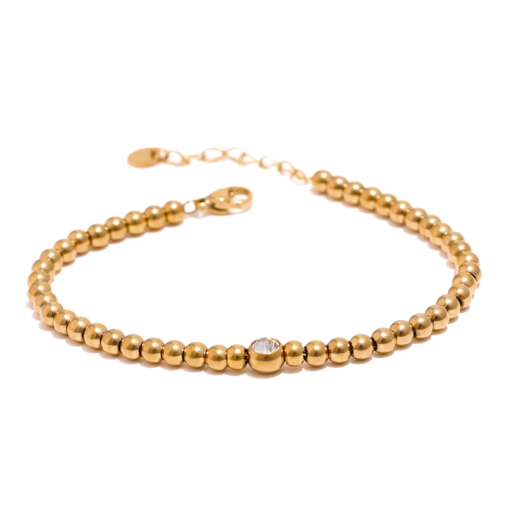 Stainless Steel Bead Chain Bangle Bracelet Cubic Zirconia Jewelry Trendy Golden  - £16.52 GBP