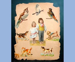 1800 antique victorian CLEAN die cut SCRAPBOOK PAGES embossed children dog bird - £33.63 GBP