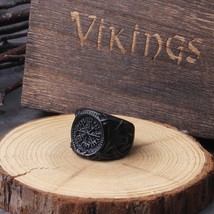 Vintage Viking Compass Helm Of Awe Ring Stainless Steel Men Nordic Jewelry Gifts - £14.10 GBP