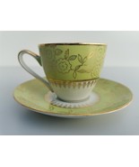 Vintage MZ Czechoslovakia Green White &amp; Gold Coffee Tea Cup Saucer Set - £20.69 GBP