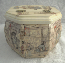 Vintage Oval Wood Decoupage Hinged Storage Jewelry Box with Lid Blue Lining - £13.42 GBP