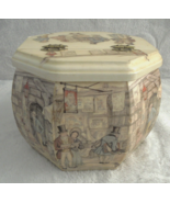 Vintage Oval Wood Decoupage Hinged Storage Jewelry Box with Lid Blue Lining - £13.14 GBP