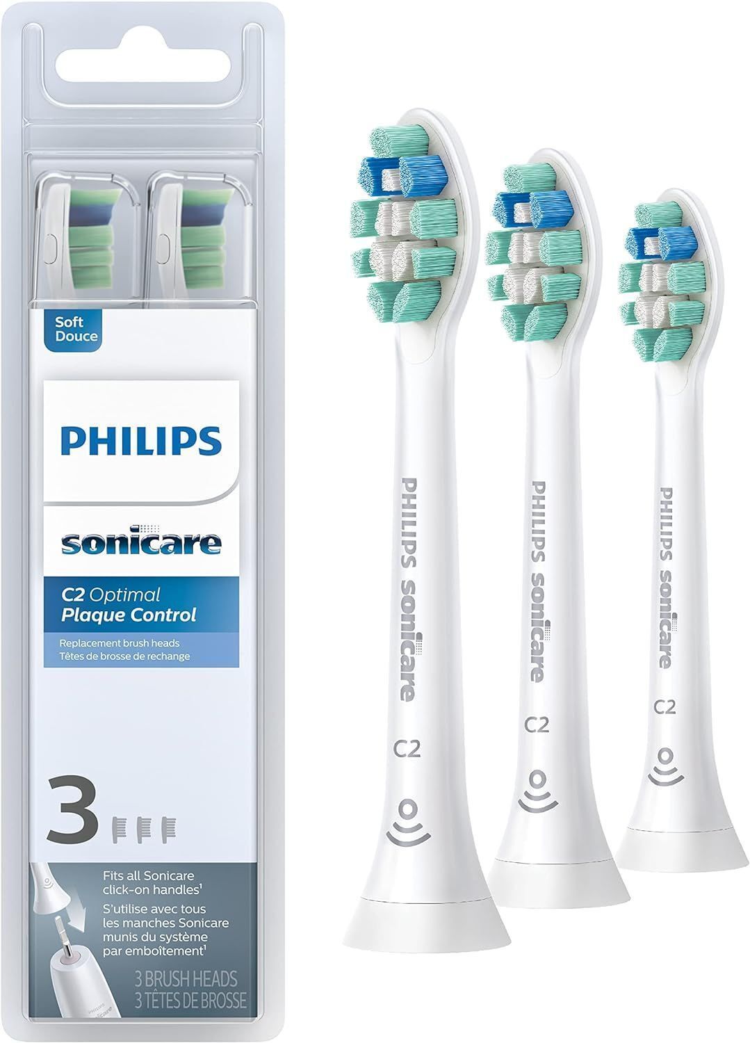Philips Sonicare Genuine C2 Optimal plaque Control Toothbrush Heads 3 Pk White - £21.70 GBP