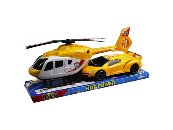 Primary image for Case of 2 - Friction Toy Helicopter with Race Car