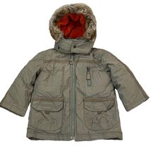 Armani Junior Toddler Boys Hooded Winter Coat 18M Faux Fur Trim Gray &amp; O... - €78,85 EUR