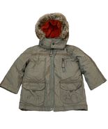 Armani Junior Toddler Boys Hooded Winter Coat 18M Faux Fur Trim Gray &amp; O... - $1,645.02 MXN
