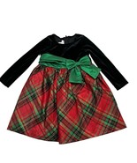 Bonnie Jean Holiday Dress Girls 2T Black Velvet Plaid Taffeta Green Glit... - $17.35 CAD