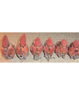 Set of 6 Vintage 80s Carved Cardinals Cardinal Antique Ornament w/ wire - $751.36 MXN