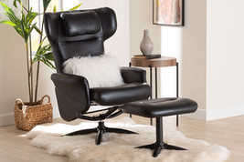 Sage Modern Black Faux Leather 2Pc Lounge Chair and Footrest Set - $5,772.72 MXN