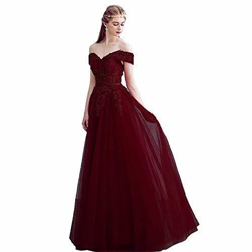 Off The Shoulder Beaded Long Lace Formal Prom Evening Dress Burgundy US 12