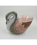 Porcelain Swan Hand-Painted Vanity Trinket Box Green Brown Pink - £15.16 GBP