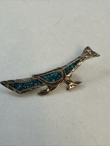 Sterling Silver Mexico Roadrunner Bird 2” Pin Brooch Turquoise Inlay - $29.65