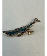 Sterling Silver Mexico Roadrunner Bird 2” Pin Brooch Turquoise Inlay - $40.63 CAD