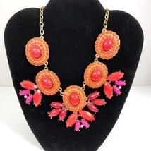 Statement Necklace Flower Bubble Design Pink Salmon Mauve Orange Gold Tone Chain - £9.30 GBP