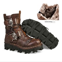 Leather boots hiking boots men motorcycle boots military combat boots gothic skull punk thumb200