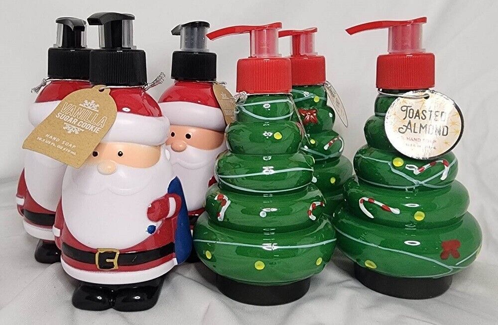 Primary image for (6 Ct) Christmas Tree & Santa Toasted Almond & Vanilla Scented Hand Soap- 10.5 O