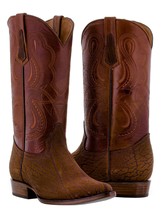 Mens Cognac Western Cowboy Boots Bull Buffalo Leather Print Size 11.5, 13.5 - £95.94 GBP
