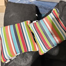 2-Pack Sunbrella Striped Multi Color Square Corded Throw Pillows 16x16 Rainbow - $71.28
