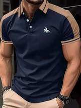 Men&#39;s Full Size Embroidered Collared Neck Short Sleeve Polo Plus Size - $32.49