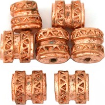 Bali Barrel Flat Oval Copper Plated Beads 9mm 15 Grams 6Pcs Approx. - £5.38 GBP