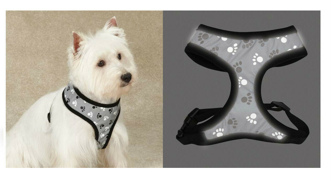 REFLECTIVE GLOW In The DARK PAWPRINT DOG HARNESS Durable, Reliable Walk Safety - $18.28