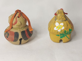 Handcrafted Japanese Clay Bells; Straw Thrown House &amp; Japanese Man - $41.35