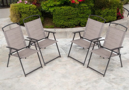Set of Four 35&quot; Brown Steel Sling Outdoor Folding Arm Chairs - $362.52 CAD