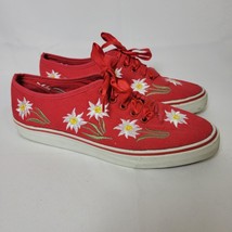 Swiss Alp Fantasy Women&#39;s Sneaker Size 38 Red Floral Embroidered Canvas ... - $38.60