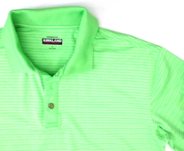 Kirkland Signature Men&#39;s Performance Polo Shirt L Lime Green Stripes - £8.95 GBP