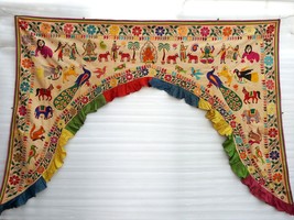 Ethnic Vintage Door Valance Toran Hand Embroidered Door Topper Hanging 84&quot; L - £117.91 GBP