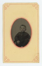 Circa 1860&#39;S Paper Framed Cdv Tintype Hand Tinted Adorable Little Boy Sitting - £10.93 GBP