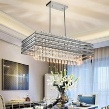 TZOE Dining Room Chandelier Modern Rectangle Pendant Light Crystal Chandelier - £330.51 GBP