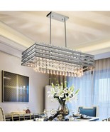 TZOE Dining Room Chandelier Modern Rectangle Pendant Light Crystal Chand... - £326.21 GBP