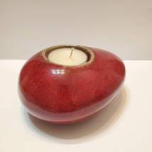 Red Stoneware Tealight Candle Holder, Made in Vietnam, Heavy Egg Shaped Pottery image 5