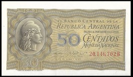 Argentina P261b, 50 Centaovs, Allogorical of Liberty with Phrygian Cap 1951 - £3.54 GBP