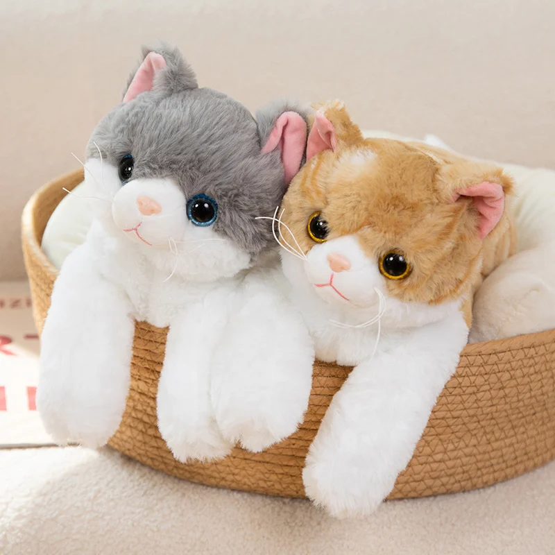 Simulation Kawaii White Lying Cat Plush Pillow Toy Cute Stuffed Animals Peluche - £9.52 GBP