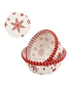 50 Count Christmas Holiday Baking Cup Cupcake Papers, Red Snowflake  - £6.36 GBP